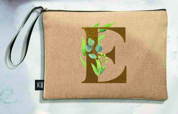 Bolso de mano letra e una pieza (diseño variado) (25×18×1 )